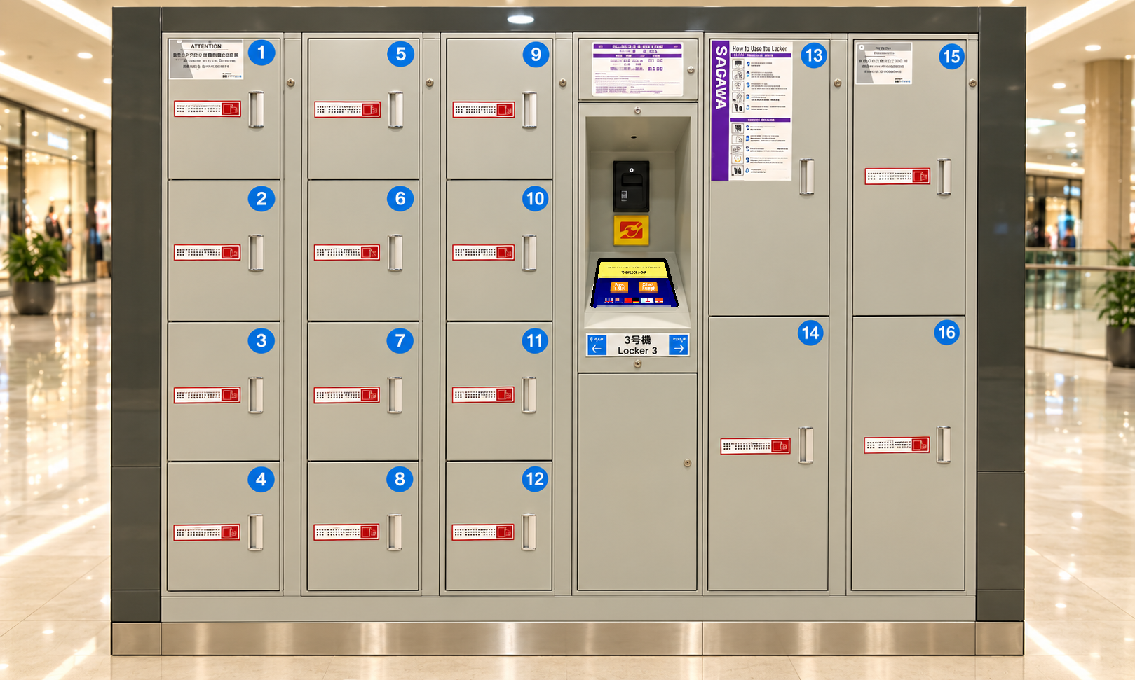 Secure electronic lockers inside a facility